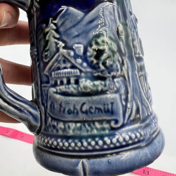 Vintage Glazed Ceramic 3D Large Decorative Souvenir Stein West Germany Blue - Picture 5 of 8
